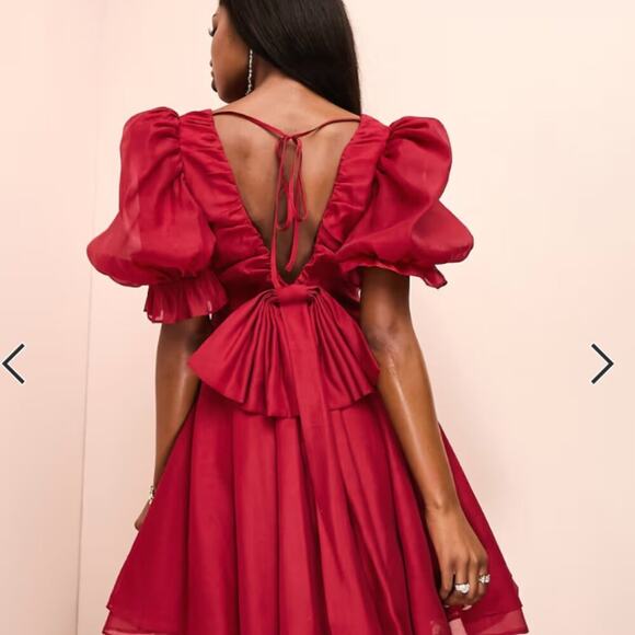 ASOS LUXE Plunge Puff Sleeve Mini Dress Sz 2 - Picture 5 of 6